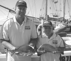 The father-and-son winning combination at the Port Macquarie Sundowner BREAM Classic, Karl and Tate Shaw.